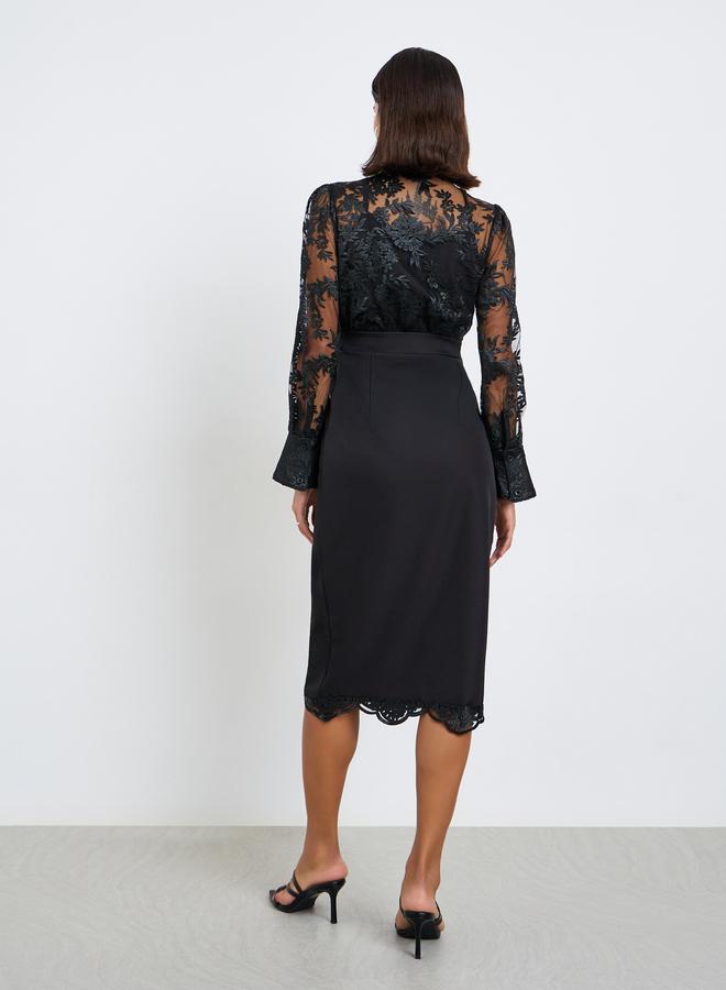 Styli Women Black Lace Long Sleeves Sheath Midi Dress - Image 5