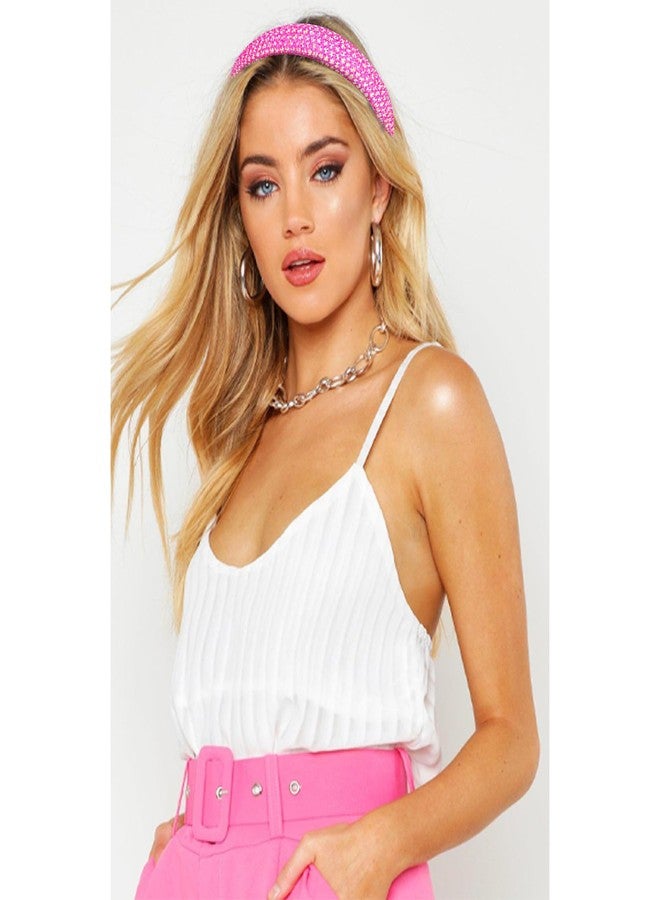 CAVETEE Rhinestone Headband for Women, Sparkly Fancy Wide Non-slip Hot Pink Hair Accessories for Girls - Image 4