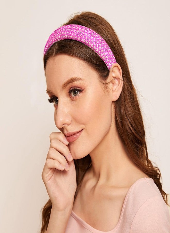 CAVETEE Rhinestone Headband for Women, Sparkly Fancy Wide Non-slip Hot Pink Hair Accessories for Girls - Image 3