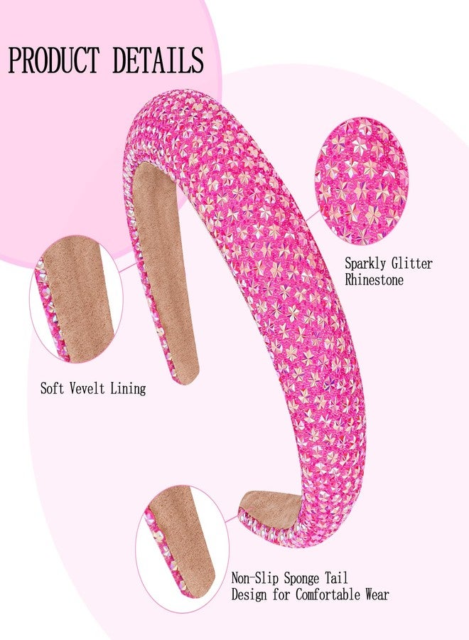 CAVETEE Rhinestone Headband for Women, Sparkly Fancy Wide Non-slip Hot Pink Hair Accessories for Girls - Image 2