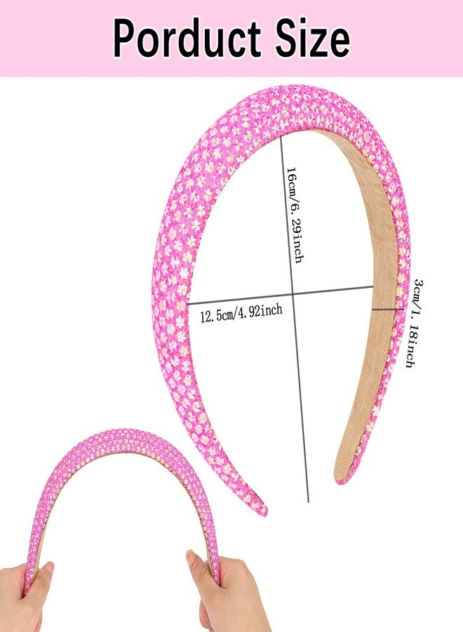 CAVETEE Rhinestone Headband for Women, Sparkly Fancy Wide Non-slip Hot Pink Hair Accessories for Girls - Image 5