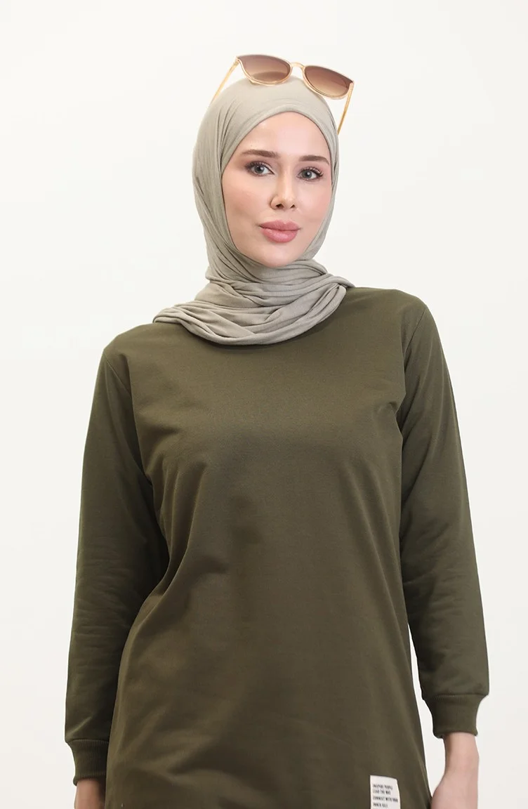Sefa Merve Slit Sports Tunic 0529-06 Khaki