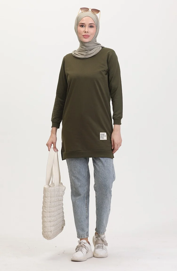 Sefa Merve Slit Sports Tunic 0529-06 Khaki