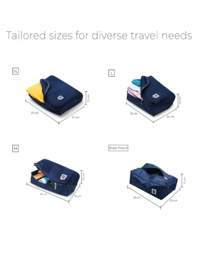 EUME Set of 6 Storage Pods - Travel Organiser Pouch| Durable Fits Into Pocket Cloth Organizer for Storage | Shoe Bag, Toiletry Bag for Men & Women | Spacious Organiser Bags for Clothes | Navy Blue - Image 4