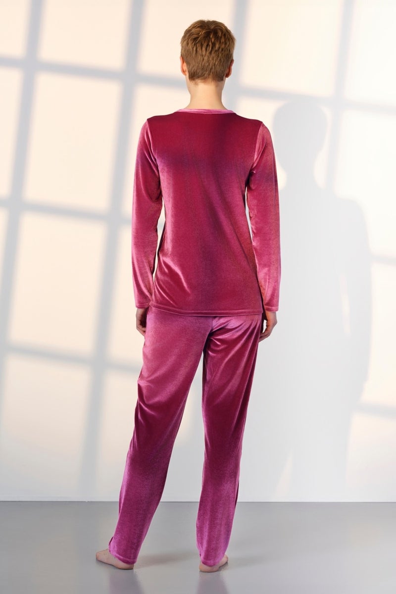 Doreanse Women's Fuchsia Velvet T-Shirt Pajama Set 25K4033 - Image 2