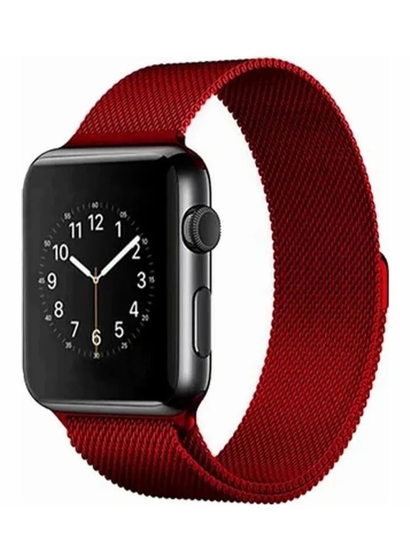 Apple Watch Series 7/6/SE/5 42/44/45mm Milanese Loop Stainless Steel Replacement Band Red