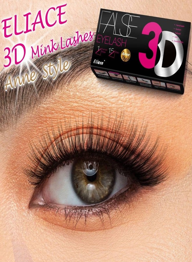 Eliace False Eyelashes Natural look Cat Eye Lashes Wispy Strips,15 Pairs, 3D Mink Lashes Volume Fluffy,Fake Eyelashes Thin Soft Band Comfortable Cross Wispy Lash Reusable, Anne Style - Image 4