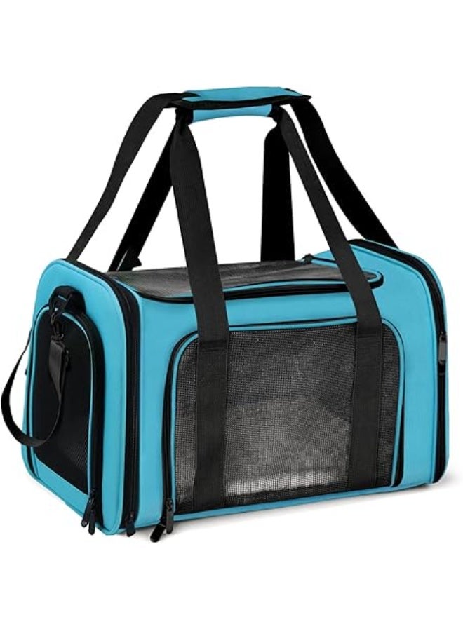 Airline Approved Pet Carrier for Small and Medium Cats and Dogs up to 7kg, Soft-Sided Foldable Travel Bag with Ventilated Design and Adjustable Shoulder Strap, Lightweight Portable Pet Travel Carrier – Blue - Image 1