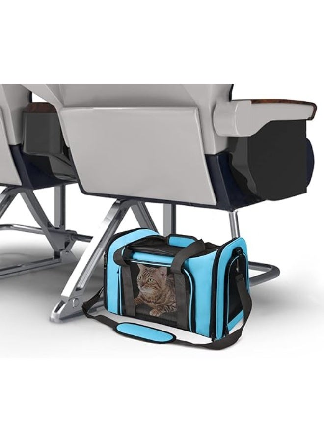 Airline Approved Pet Carrier for Small and Medium Cats and Dogs up to 7kg, Soft-Sided Foldable Travel Bag with Ventilated Design and Adjustable Shoulder Strap, Lightweight Portable Pet Travel Carrier – Blue - Image 2