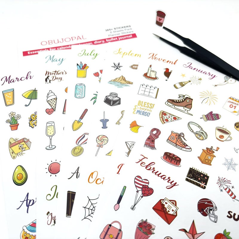 Obujopal Planner Stickers, 365+ Pcs Daily Weekly Monthly Holiday Seasonal Calendar Stickers for Bullet Journal Scrapbook Diary Notebook Envelope - Image 2