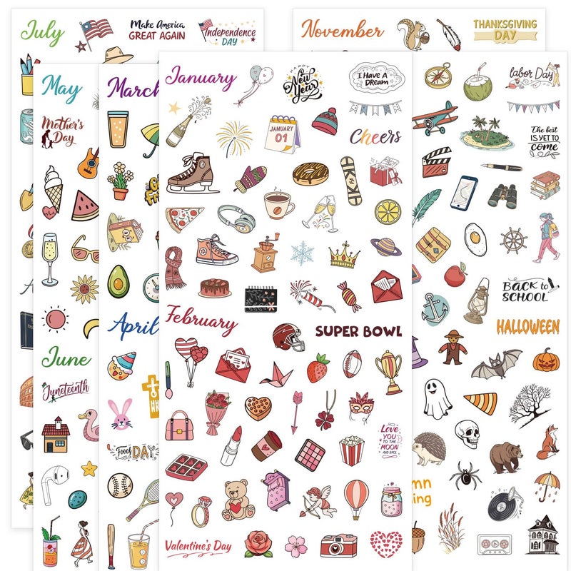 Obujopal Planner Stickers, 365+ Pcs Daily Weekly Monthly Holiday Seasonal Calendar Stickers for Bullet Journal Scrapbook Diary Notebook Envelope - Image 1