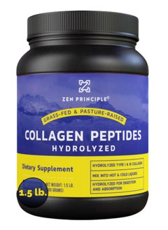 Zen Principle Zen Principle Grass-Fed Collagen Peptides 1.5 lb. Anti-Aging Hydrolyzed Protein Powder for Healthy Hair, Skin, Joints & Nails. Paleo and Keto Friendly, GMO and Gluten Free, Pasture-Raised Bovine.  - Image 1