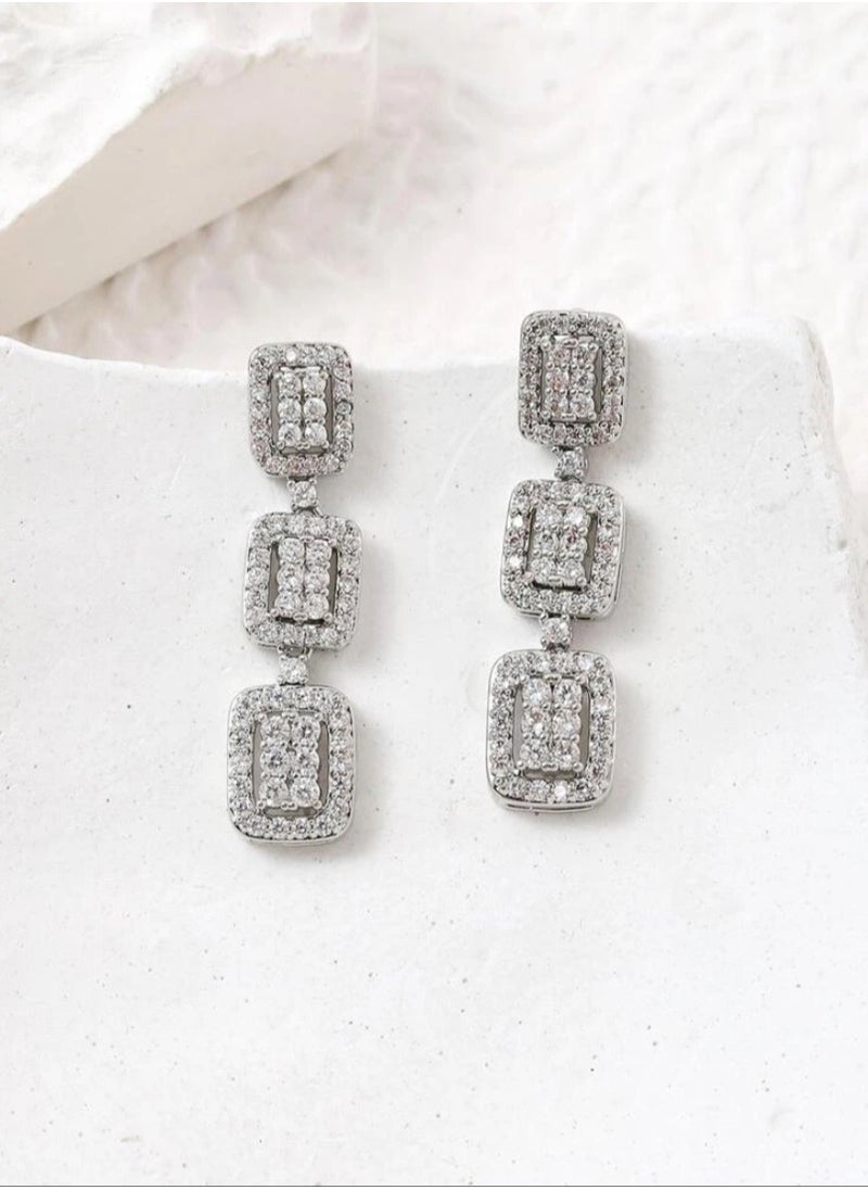 Dangle Charms Trendy Silver Plated Earrings For Women Inlaid With Zirconia  - Image 2