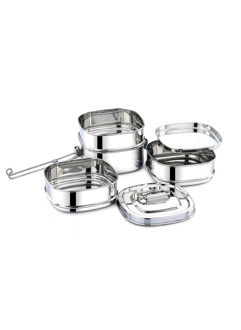 Expresso Expresso Square Shape Stainless Steel Food Grade Lunch Box Traditional Tiffin CarrierContainer for SchoolOffice Dia 13cm 4 Tier  - Image 2