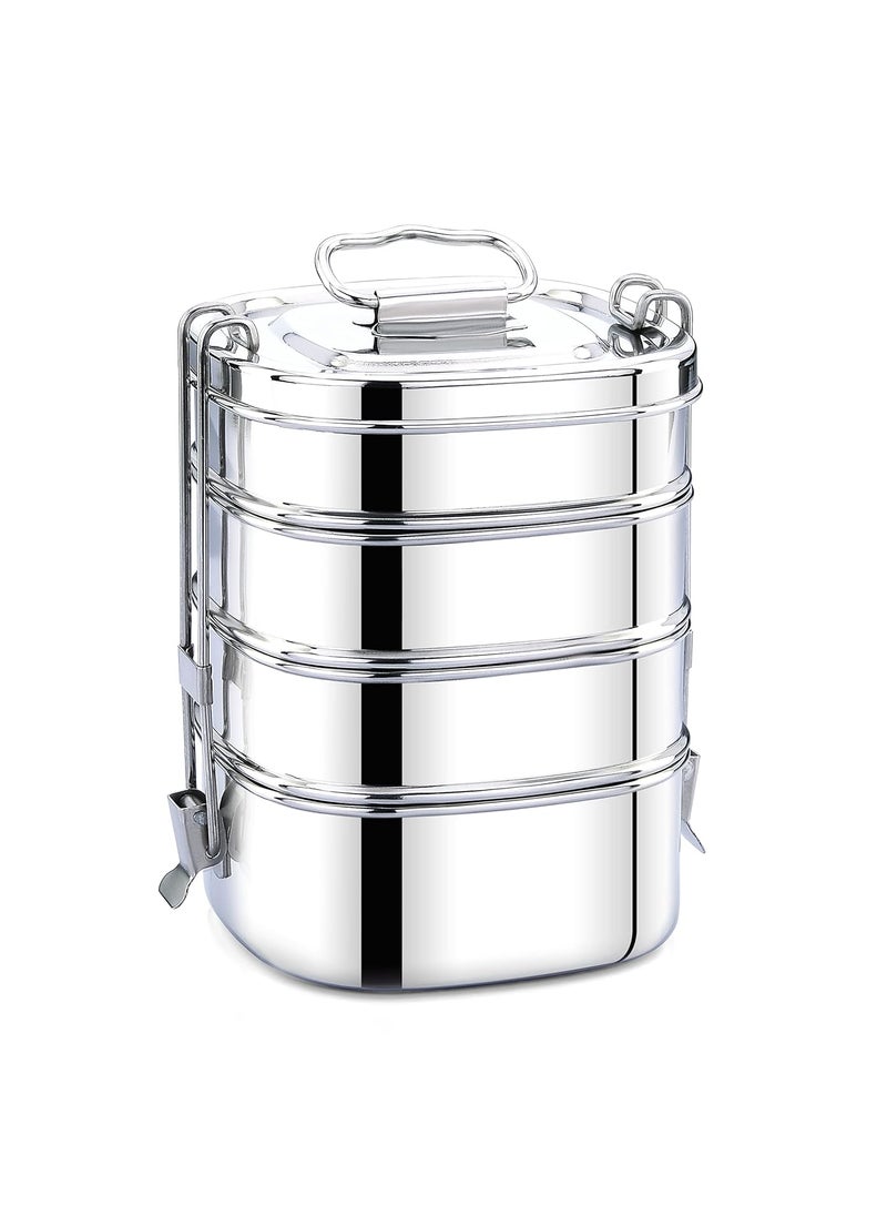 Expresso Expresso Square Shape Stainless Steel Food Grade Lunch Box Traditional Tiffin CarrierContainer for SchoolOffice Dia 13cm 4 Tier  - Image 1