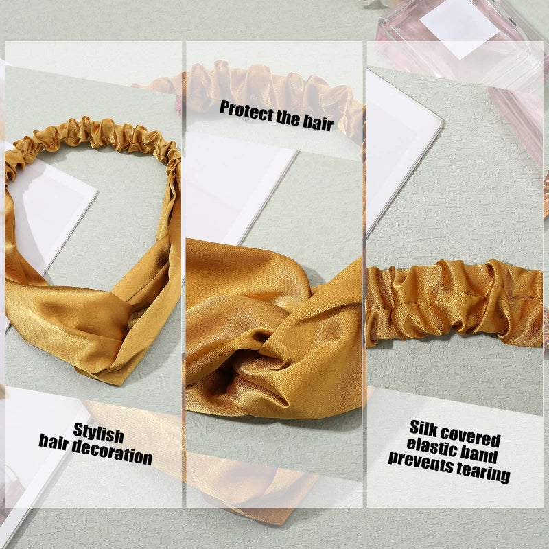 MTLEE 9 Pieces Elastic Hair Wraps and Adjustable Satin Headbands Twisted Turban Band for Face Washing, Women and Girls Hair Accessory, 9 Colors - Image 4