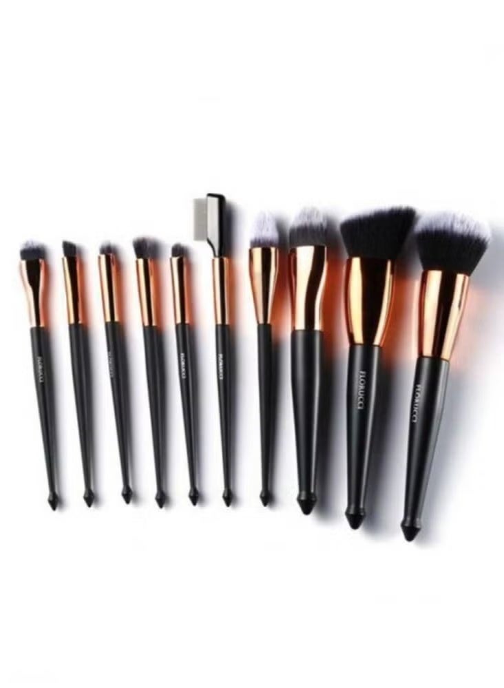 فلوروتشي مجموعة فرش مكياج احترافية من FLORUCCI مكونة من 10 فرش مع حقيبة تخزين باللون الأسود - Image 2