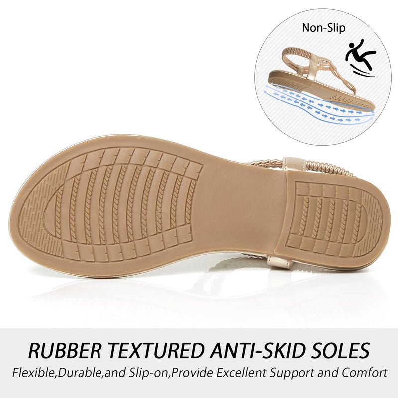 iCKER Women's Braided T-strap Thong Flat Sandals Elastic Brand Roman Gladiator Flip Flop Shoes-Woven Gold-8 - Image 4