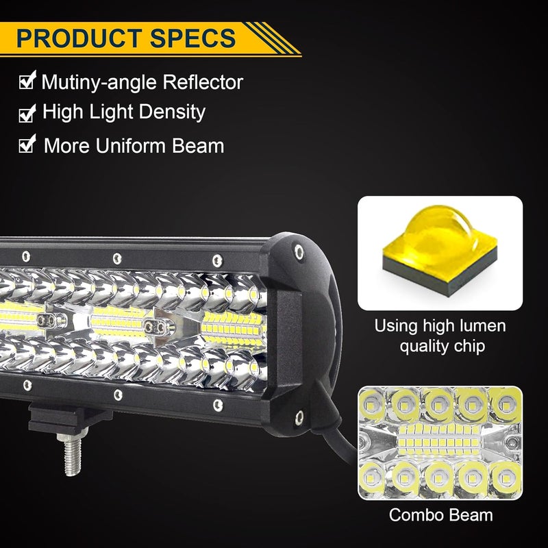 RIGIDON 9Inch LED Light Bar 180W Triple Row Flood Spot Combo 18,000LM Waterproof Off Road Lights - Image 3