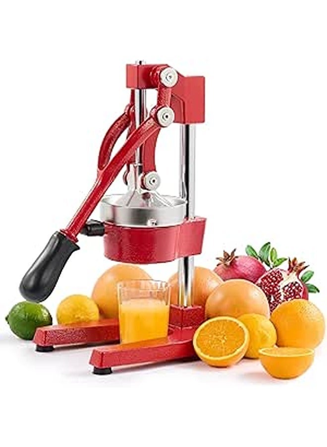 Commercial Grade Citrus Juicer Professional Hand Press Manual Fruit Juicer Orange Juice Squeezer for Lemon Lime Pomegranate (Red Cast Iron/Stainless Steel) - Image 2