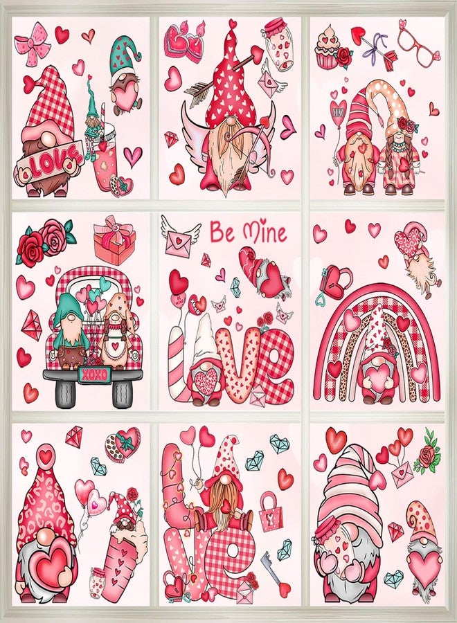 JUNEBRUSHS 9 Sheets Valentine's Day Window Clings Gnomes Love Rose Pink Window Decals Non-Adhesive Electrostatic Valentines Window Clings for Home School Office Decoration Wedding Anniversary Party - Image 1