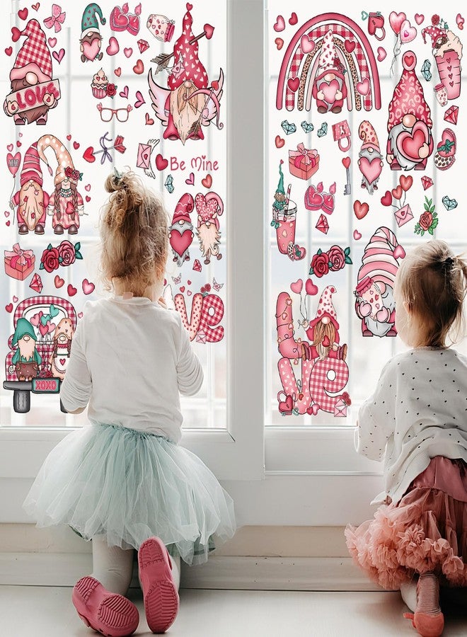 JUNEBRUSHS 9 Sheets Valentine's Day Window Clings Gnomes Love Rose Pink Window Decals Non-Adhesive Electrostatic Valentines Window Clings for Home School Office Decoration Wedding Anniversary Party - Image 5