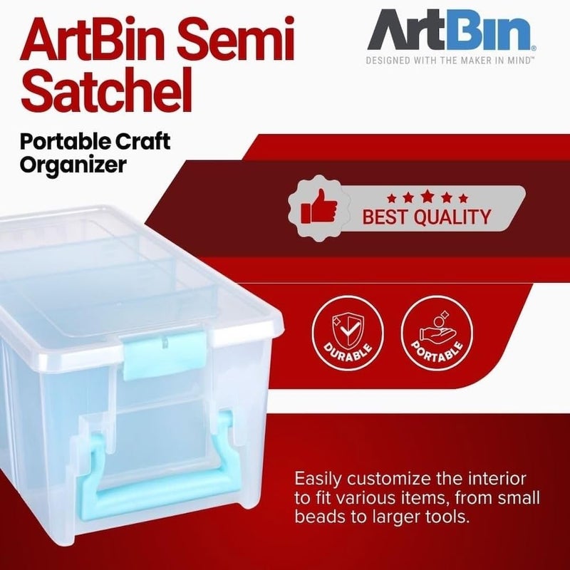 ArtBin 6925AA Semi Satchel with Removable Dividers, Portable Art & Craft Organizer with Handle, [1] Plastic Storage Case, Clear with Aqua Accents - Image 4