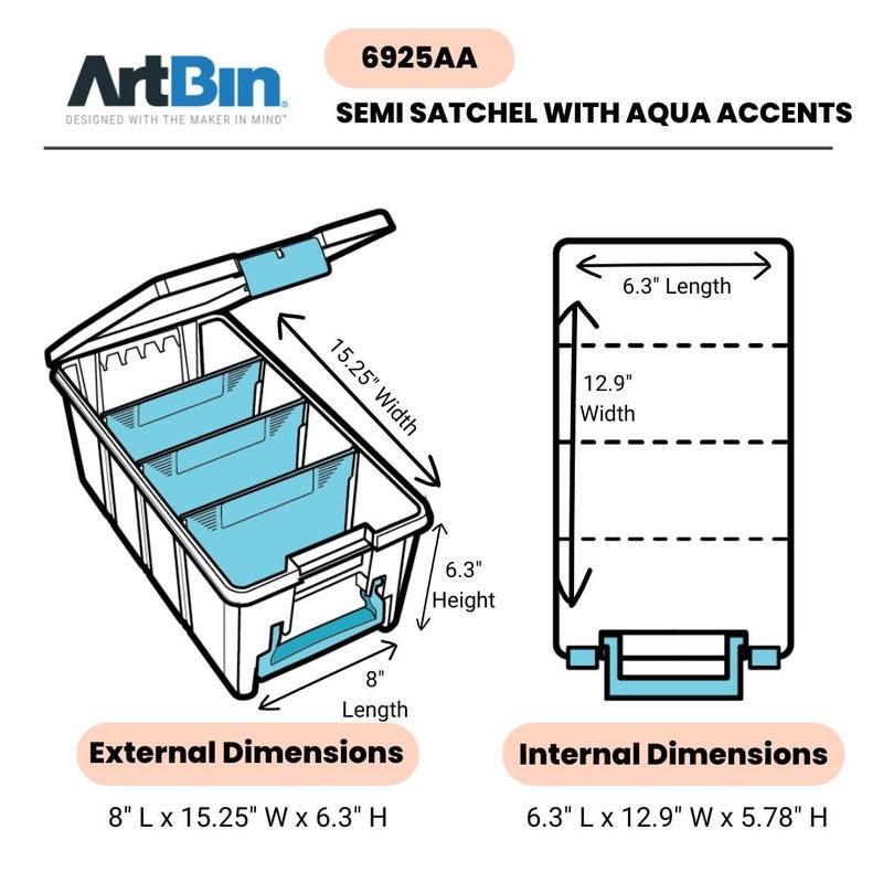 ArtBin 6925AA Semi Satchel with Removable Dividers, Portable Art & Craft Organizer with Handle, [1] Plastic Storage Case, Clear with Aqua Accents - Image 2