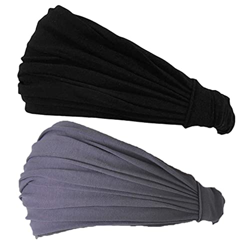CHARM Black & Dark Gray 2-Pack Japanese Bandana Headbands for Men and Women – Comfortable Head Bands with Elastic Secure Snug Fit Ideal Runners Fitness Sports Football Tennis Stylish Lightweight M - Image 1