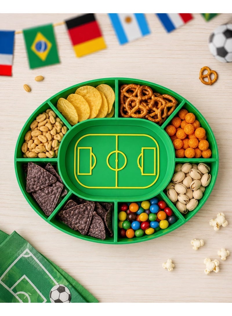 صينية تسالي بتصميم ملعب كرة قدم – وعاء تقديم متعدد الأقسام لكأس العالم وليالي المباريات والرقائق والصلصات والحفلات، أخضر | ديكور منزلي فاخر في الإمارات - Image 4