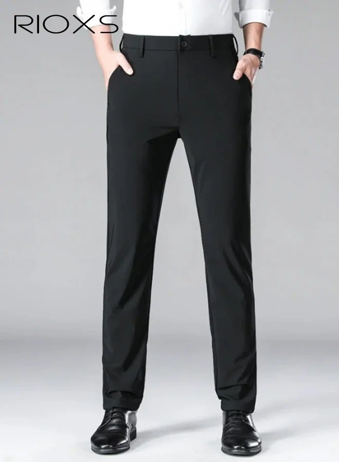 Men's Regular Fit Wrinkle-Free Stretch Dress Pants with Pockets, Light Grey - Image 1