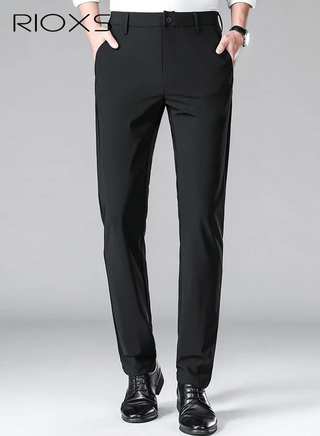 Men's Regular Fit Wrinkle-Free Stretch Dress Pants with Pockets, Light Grey - Image 4