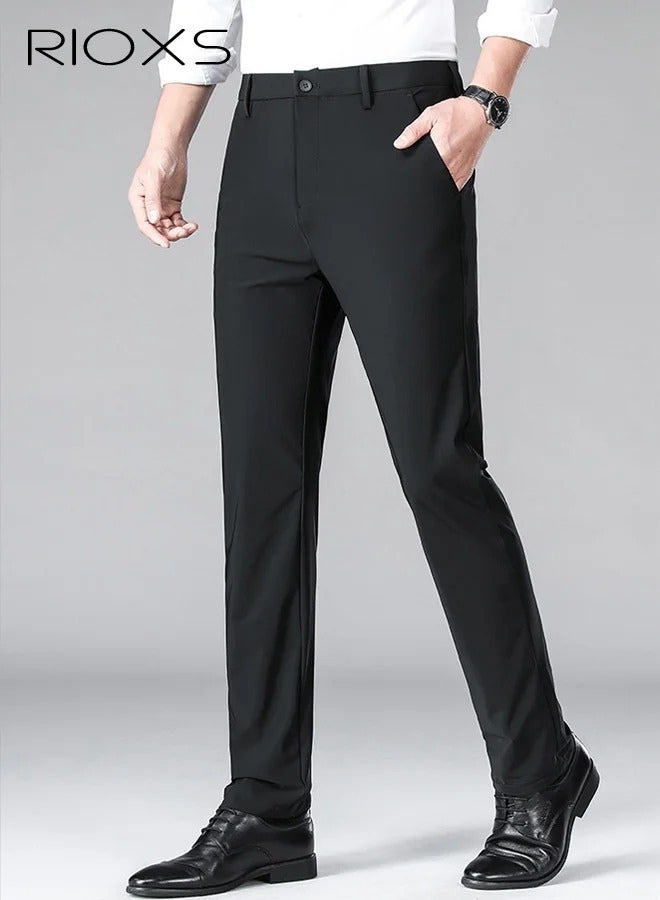 Men's Regular Fit Wrinkle-Free Stretch Dress Pants with Pockets, Light Grey - Image 2