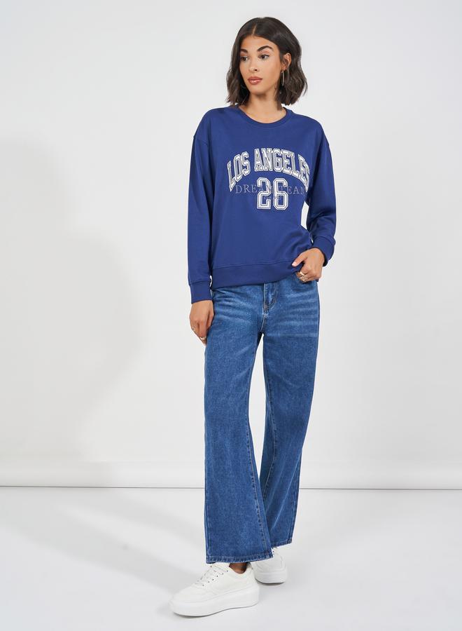 ستايلي سويت شيرت مطبع بكتابة مع قصة عادية - Image 2