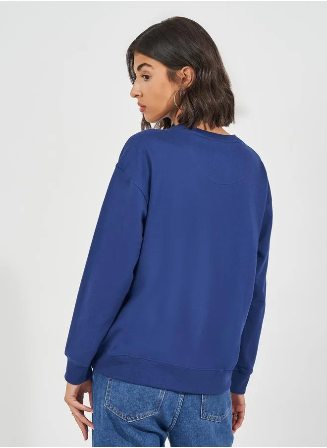Styli Regular Fit Longline Slogan Print Sweatshirt