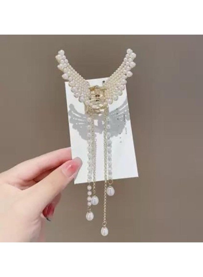 DN Creation Set of 1 Crystal Rhinestone Butterfly Hair Claws Metal Pearl Tasselled Hair Jaw Clamp Nonslip Hair Grab Clips for Girls/Women - Image 4