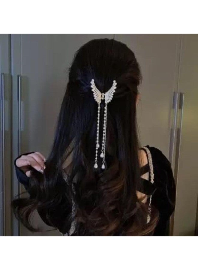 DN Creation Set of 1 Crystal Rhinestone Butterfly Hair Claws Metal Pearl Tasselled Hair Jaw Clamp Nonslip Hair Grab Clips for Girls/Women - Image 5