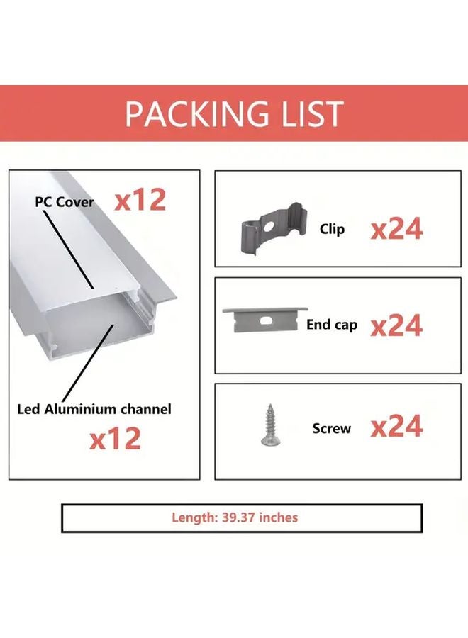 12 قطعة نظام إضاءة المسار LED على شكل حرف U من الألومنيوم بطول 100 سم مع ظلال بياء من البولي كربونات ومقابس جانبية - Image 4