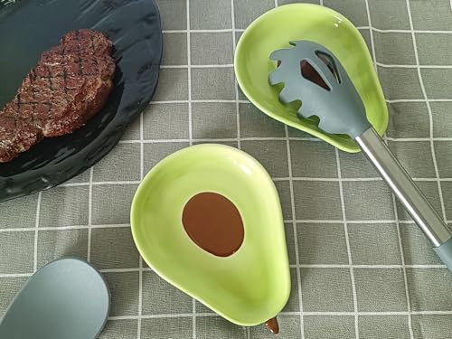 TOPYOKK Ceramic Spoon Rest for Stove Top & Kitchen Counter Spoon Holder for Stove & Cooking Spoon Holder for Ladle Cute Coffee Spoon Rest Utensil Rest Spatula Rest, Green Avocado Kitchen Decor & Accessories - Image 2