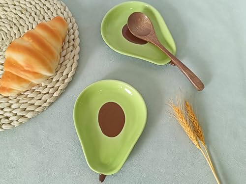 TOPYOKK Ceramic Spoon Rest for Stove Top & Kitchen Counter Spoon Holder for Stove & Cooking Spoon Holder for Ladle Cute Coffee Spoon Rest Utensil Rest Spatula Rest, Green Avocado Kitchen Decor & Accessories - Image 3
