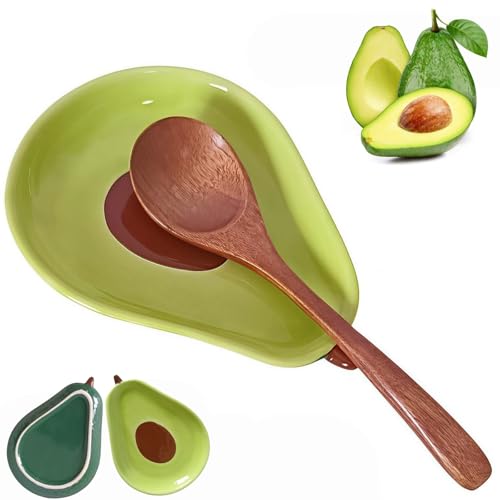 TOPYOKK Ceramic Spoon Rest for Stove Top & Kitchen Counter Spoon Holder for Stove & Cooking Spoon Holder for Ladle Cute Coffee Spoon Rest Utensil Rest Spatula Rest, Green Avocado Kitchen Decor & Accessories - Image 1