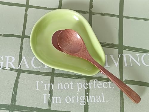 TOPYOKK Ceramic Spoon Rest for Stove Top & Kitchen Counter Spoon Holder for Stove & Cooking Spoon Holder for Ladle Cute Coffee Spoon Rest Utensil Rest Spatula Rest, Green Avocado Kitchen Decor & Accessories - Image 4