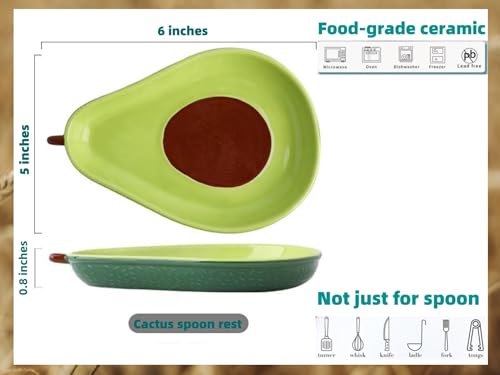 TOPYOKK Ceramic Spoon Rest for Stove Top & Kitchen Counter Spoon Holder for Stove & Cooking Spoon Holder for Ladle Cute Coffee Spoon Rest Utensil Rest Spatula Rest, Green Avocado Kitchen Decor & Accessories - Image 5