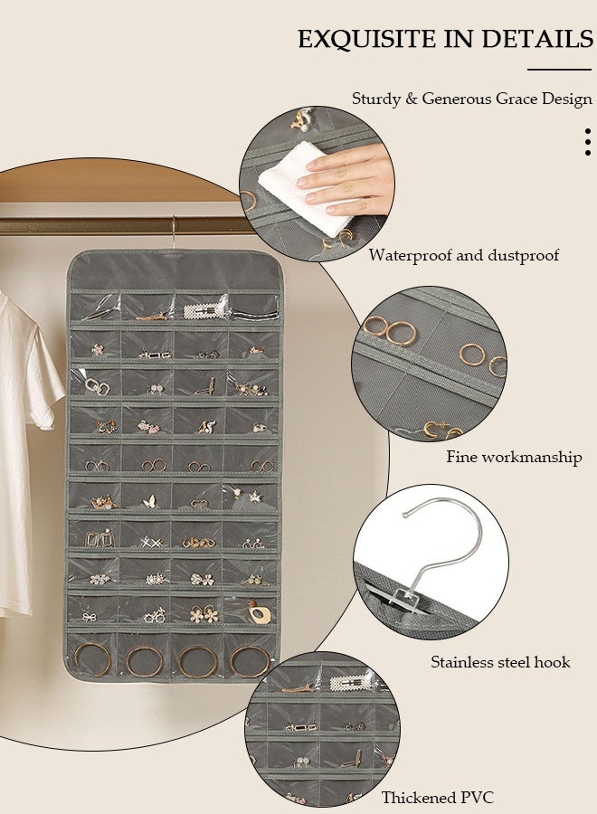 DUNISO Hanging Jewelry Organizer, Double Sided 80 Pocket Jewelry Chain Storage Bag, Multifunctional Jewelry Storage with Hanger Metal Hooks, Wall Mounted Display Stand for Earrings Necklace Bracelet Ring, Holder Box for Closet, Wall, Door - Image 4