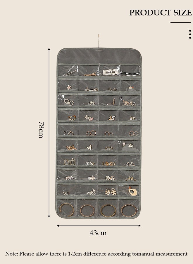 DUNISO Hanging Jewelry Organizer, Double Sided 80 Pocket Jewelry Chain Storage Bag, Multifunctional Jewelry Storage with Hanger Metal Hooks, Wall Mounted Display Stand for Earrings Necklace Bracelet Ring, Holder Box for Closet, Wall, Door - Image 2