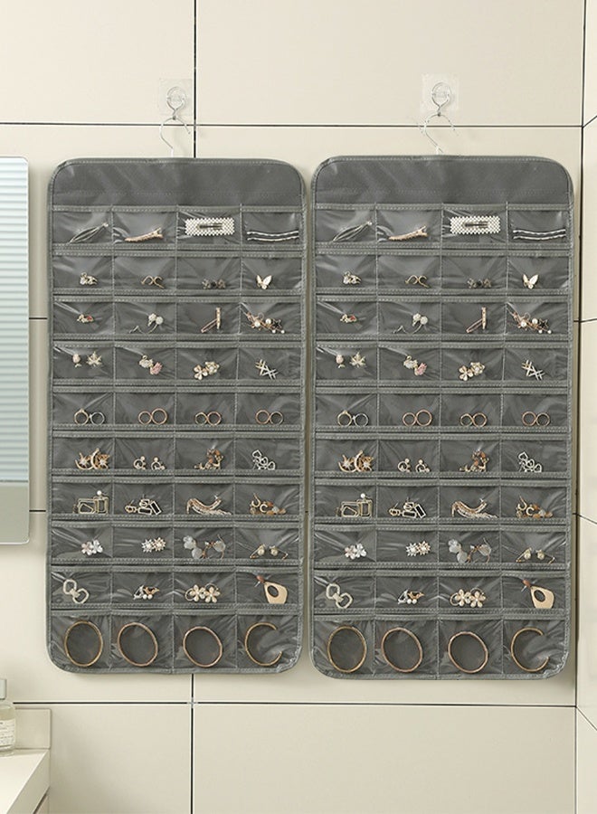 DUNISO Hanging Jewelry Organizer, Double Sided 80 Pocket Jewelry Chain Storage Bag, Multifunctional Jewelry Storage with Hanger Metal Hooks, Wall Mounted Display Stand for Earrings Necklace Bracelet Ring, Holder Box for Closet, Wall, Door - Image 3