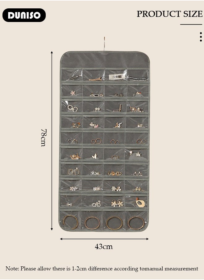 DUNISO Hanging Jewelry Organizer, Double Sided 80 Pocket Jewelry Chain Storage Bag, Multifunctional Jewelry Storage with Hanger Metal Hooks, Wall Mounted Display Stand for Earrings Necklace Bracelet Ring, Holder Box for Closet, Wall, Door  - Image 4