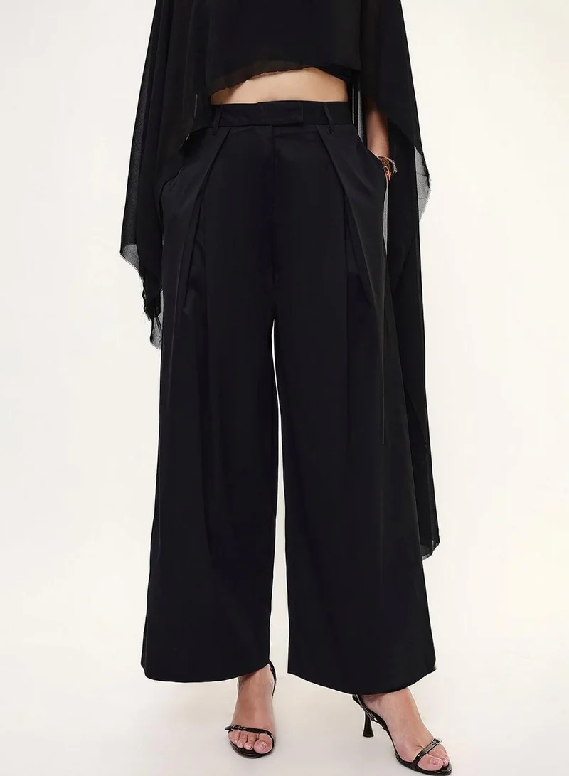 Dennis Lingo  Women Black Poly Solid Full Casual Flared Trouser for Women | Best Price UAE