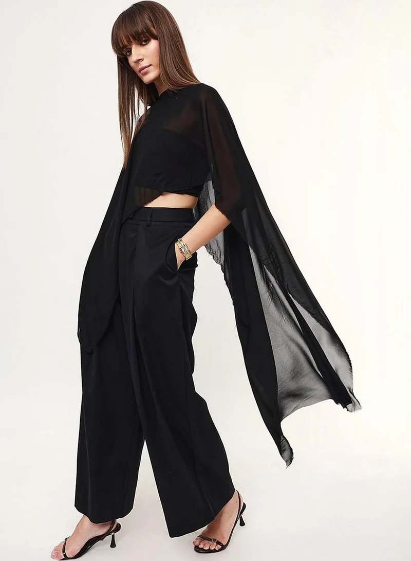دينيس لينغو Women Black Poly Solid Full Casual Flared Trouser