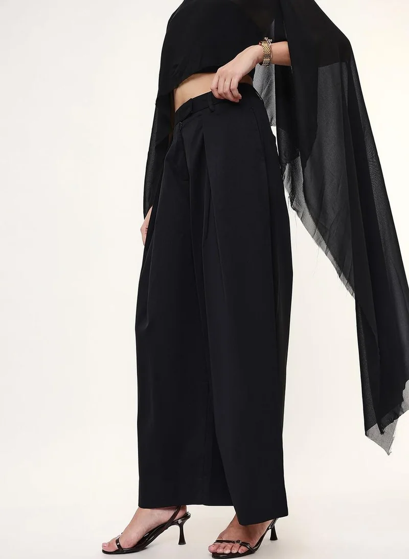 Dennis Lingo  Women Black Poly Solid Full Casual Flared Trouser for Women | Best Price UAE